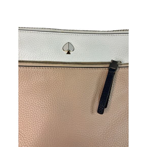 Kate Spade Polly Medium Crossbody Bag Pebbled Leather Blush White Navy Strap - Picture 10 of 11